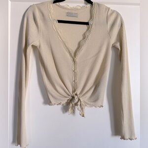 Urban Outfitters Cream Lace-Trimmed Cardigan